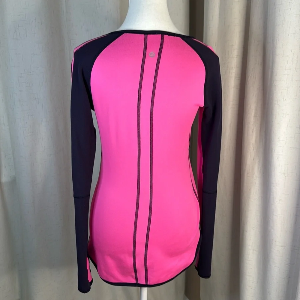 Lululemon Rulu Blue and Pink Women's Long Sleeve Top Size 4 Reversible - Picture 2 of 6